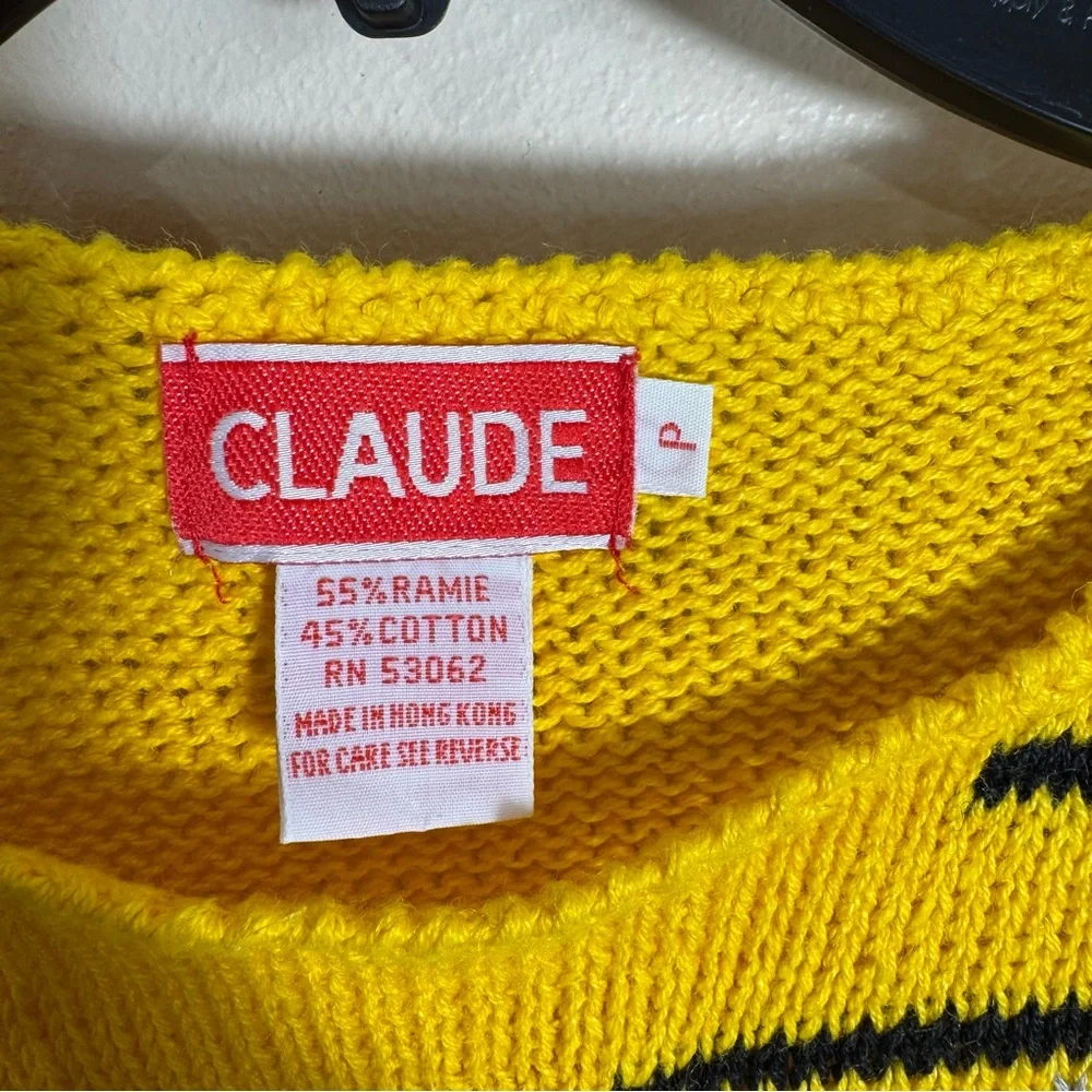 80’s 90’s Vintage Abstract Cotton Ramie Sweater Vest S Petite Yellow Dopamine - Picture 4 of 6